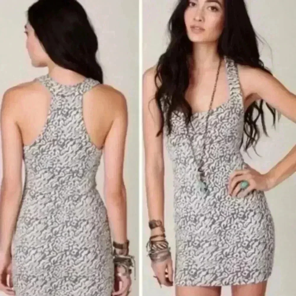 Free People White Textured Leopard Racerback Mini Dress